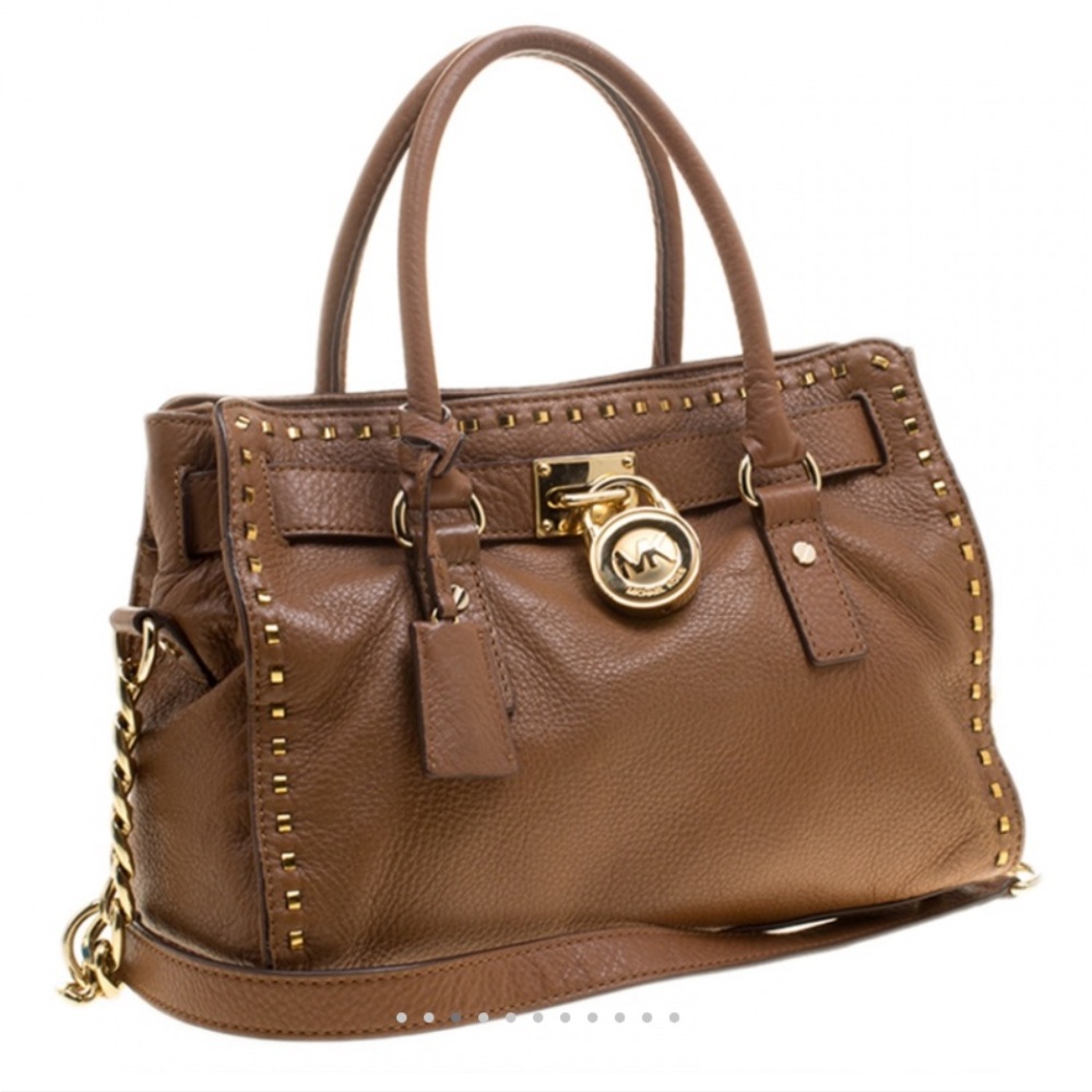 Michael Kors Hamilton Satchel Handbag Soft Genuine Leather (Brown/Gold )medium
